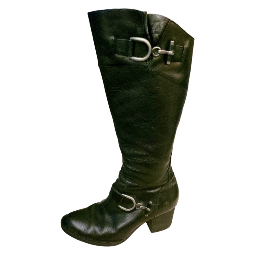 Born Black Leather Heeled Knee High Boots Size 6.5